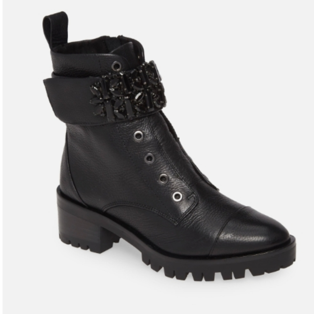 Karl Lagerfeld Black Leather Moto Boots
